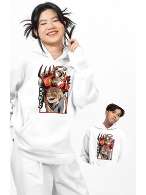 Fuddy Moda Unisex Power Csm Baskılı Kapüşonlu Sweatshirt, Oversize Chainsaw Man Anime Temalı Hoodie