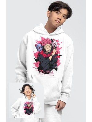 Fuddy Moda Jujutsu Kaisen Sukuna Baskılı Kapüşonlu Sweatshirt, Unisex Oversize Anime Baskılı Hoodie