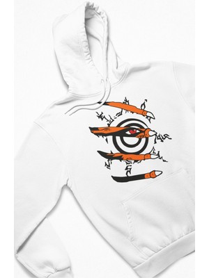 Fuddy Moda Unisex Kurama Eyes Baskılı Kapüşonlu Sweatshirt, Oversize Naruto Anime Temalı Hoodie