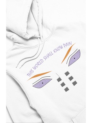 Fuddy Moda Unisex This World Shall Know Pain Yazılı Kapüşonlu Sweatshirt, Oversize Naruto Anime Baskılı Hoodie