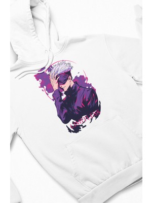 Fuddy Moda Jujutsu Kaisen Gojo Satoru Baskılı Kapüşonlu Sweatshirt, Unisex Oversize Anime Baskılı Hoodie
