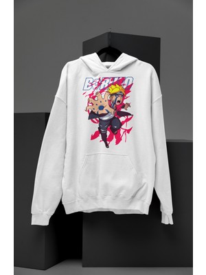 Fuddy Moda Unisex Boruto Baskılı Kapüşonlu Sweatshirt, Oversize Naruto Next Generations Anime Temalı Hoodie