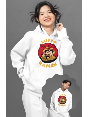 Fuddy Moda Unisex Luffy Ramen Baskılı Kapüşonlu Sweatshirt, Oversize One Piece Anime Temalı Hoodie