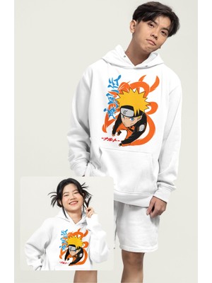 Fuddy Moda Unisex Naruto Character Baskılı Kapüşonlu Sweatshirt, Oversize Naruto Anime Temalı Hoodie