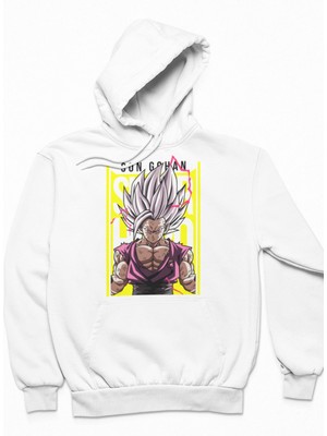 Fuddy Moda Unisex Son Gohan Baskılı Kapüşonlu Sweatshirt, Oversize Dragon Ball Anime Temalı Hoodie