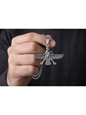 Antik Pers Sembolü Ahura Mazda Faravahar Erkek Çelik Kolye