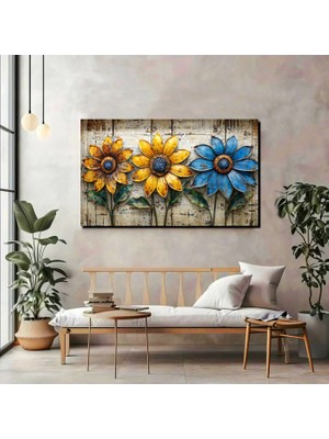 Vintage 3D Çiçek Kanvas Tablo – Renkli Dekoratif Duvar Sanatı