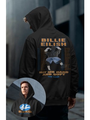 Fuddy Moda Unisex Albüm Tour List Sırt Baskılı Kapüşonlu Sweatshirt, Oversize Billie Eilish Temalı Hoodie