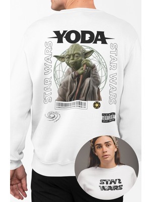 Fuddy Moda Unisex Oversize Yoda Star Wars Sırt Baskılı Bisiklet Yaka Kapüşonsuz Sweatshirt