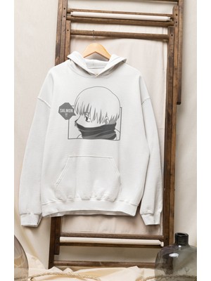Fuddy Moda Unisex Toge Inumaki Baskılı Kapüşonlu Sweatshirt, Oversize Jujutsu Kaisen Anime Temalı Hoodie