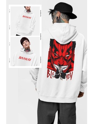 Fuddy Moda Oversize Bankai Zaraki Kenpachi Sırt Baskılı Kapüşonlu Sweatshirt,unisex Bleach Anime Temalı Hoodie