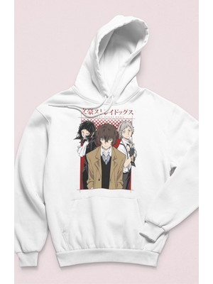 Fuddy Moda Unisex Bungou Stray Dogs Characters Baskılı Kapüşonlu Sweatshirt, Oversize Anime Temalı Hoodie