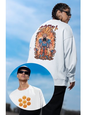 Fuddy Moda Unisex Son Goku Sırt Baskılı Kapüşonsuz Sweatshirt, Oversize Dragon Ball Anime Temalı Sweatshirt