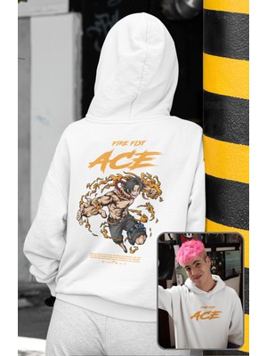 Fuddy Moda Oversize Fire Fist Ace Sırt Baskılı Kapüşonlu Sweatshirt, Unisex One Piece Anime Temalı Hoodie
