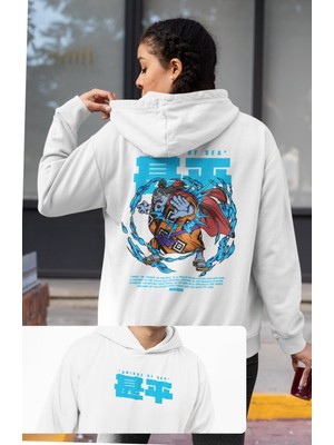 Fuddy Moda Oversize Jimbei Sırt Baskılı Kapüşonlu Sweatshirt, Unisex One Piece Temalı Anime Hoodie