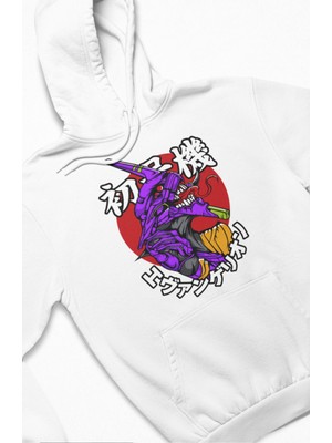 Fuddy Moda Unisex Neon Genesis Evangelion Baskılı Kapüşonlu Sweatshirt, Oversize Anime Temalı Hoodie