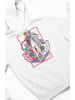 Fuddy Moda Unisex Uta Baskılı Kapüşonlu Sweatshirt, Oversize One Piece Red Anime Temalı Hoodie