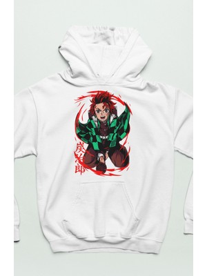 Fuddy Moda Unisex Tanjiro Kmado Baskılı Kapüşonlu Sweatshirt, Oversize Demon Slayer Anime Temalı Hoodie