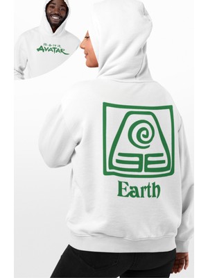 Fuddy Moda Unisex Toprak Krallığı Sırt Baskılı Kapüşonlu Sweatshirt, Oversize Avatar The Last Airbender Hoodie