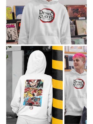 Fuddy Moda Oversize Demon Slayer Characters Sırt Baskılı Kapüşonlu Sweatshirt, Unisex Anime Temalı Hoodie