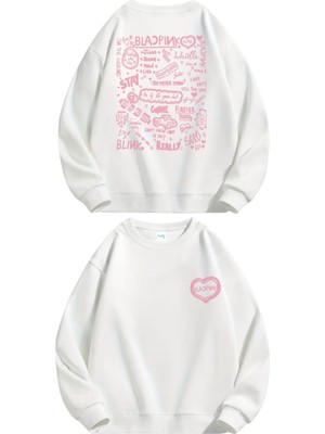 Fuddy Moda Unisex Oversize Blackpink Kpop Şarkılar Sırt Baskılı Bisiklet Yaka Kapüşonsuz Sweatshirt