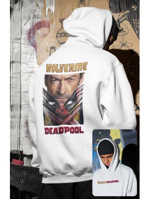 Fuddy Moda Unisex Wolverine Deadpool Sırt Baskılı Kapüşonlu Sweatshirt, Oversize Film Temalı Hoodie