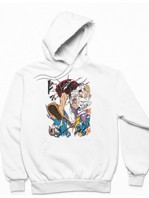 Fuddy Moda Unisex Luffy Vs Kaido Baskılı Kapüşonlu Sweatshirt, Oversize One Piece Anime Temalı Hoodie