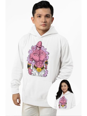 Fuddy Moda Unisex Majin Buu Baskılı Kapüşonlu Sweatshirt, Oversize Dragon Ball Anime Temalı Hoodie