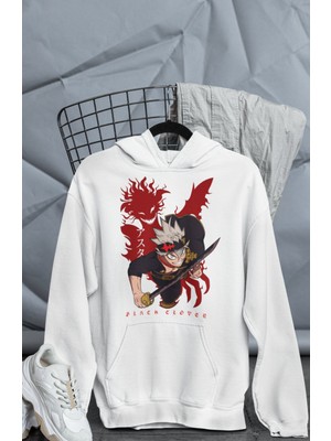 Fuddy Moda Unisex Bc Asta Baskılı Kapüşonlu Sweatshirt, Oversize Black Clover Anime Temalı Hoodie