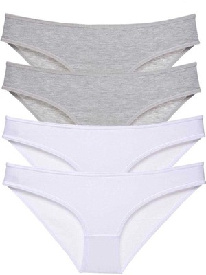 Beruflic 4 Adet Süper Eko Set Likralı Kadın Slip Külot Gri Beyaz