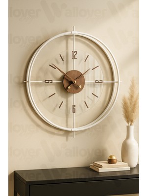 Wallover Design Büyük Boy Jumbo Bej/ceviz Kırılmaz Camlı (Tamperli) Sessiz Metal (Paslanmaz) Duvar Saati 55X55