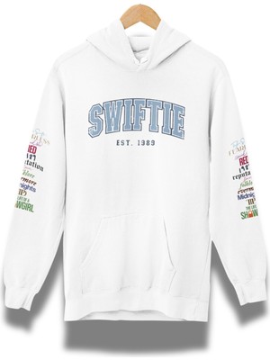 Fuddy Moda Unisex Swiftie Albümler Kol Baskılı Kapüşonlu Sweatshirt, Oversize Taylor Swift Temalı Hoodie