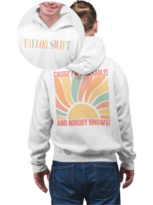 Fuddy Moda Unisex Oversize Cause I’m Miserable And Nobody Knows Sırt Baskılı Kapüşonlu Taylor Swift Sweatshirt