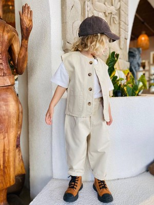 Butik Erkek Çocuk - Bebek Denim Balon Pantolon Yelek 2'li Takım Alt - Üst Takım