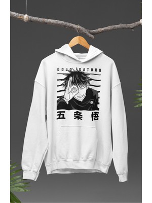 Fuddy Moda Unisex Jjk Gojo Satoru Baskılı Kapüşonlu Sweatshirt, Oversize Anime Temalı Hoodie