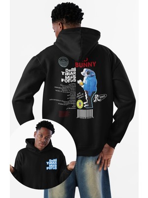Fuddy Moda Unisex Debi Tirar Mas Fotos Sırt Baskılı Kapüşonlu Sweatshirt, Oversize Bad Bunny Temalı Hoodie