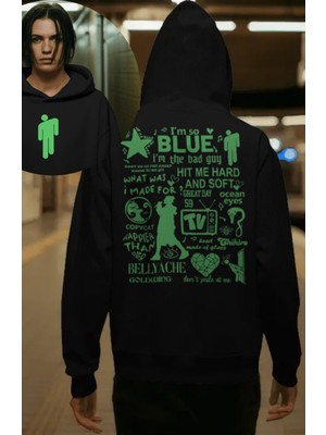 Fuddy Moda Unisex Albümler ve Şarkılar Sırt Baskılı Kapüşonlu Sweatshirt, Oversize Billie Eilish Temalı Hoodie
