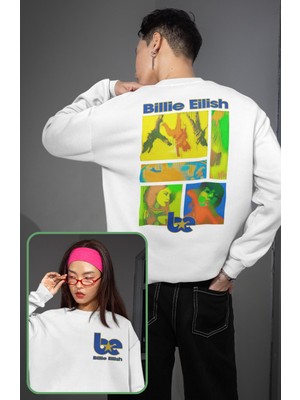 Fuddy Moda Unisex Oversize Be Logo Retro Billie Eilish Sırt Baskılı Bisiklet Yaka Kapüşonsuz Sweatshirt