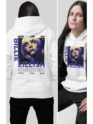 Fuddy Moda Oversize Happie Than Over Sırt Baskılı Kapüşonlu Sweatshirt, Unisex Billie Eilish Yazılı Hoodie