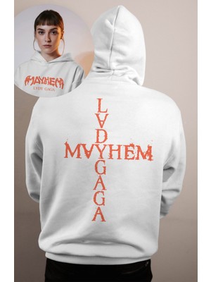 Fuddy Moda Unisex Lady Gaga Sırt Baskılı Kapüşonlu Sweatshirt, Oversize Rock Band Mayhem Temalı Hoodie