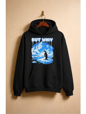 Fuddy Moda Unisex Oversize But Why Nihilist Penguen Baskılı Kapüşonlu Sweatshirt