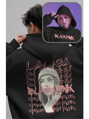 Fuddy Moda Unisex Blackpink Lisa Sırt Baskılı Kapüşonlu Sweatshirt, Oversize Kpop Müzik Temalı Hoodie