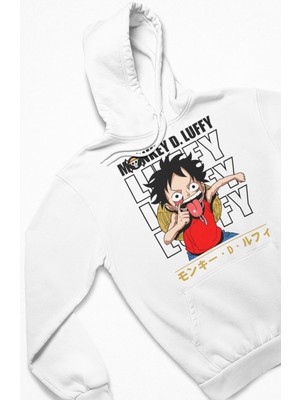 Fuddy Moda Unisex Monkey D Luffy Yazılı Kapüşonlu Sweatshirt, Oversize One Piece Anime Baskılı Hoodie
