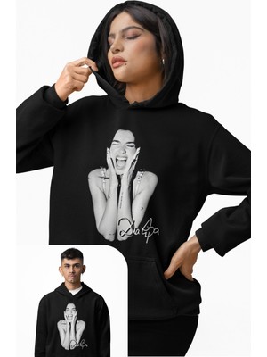 Fuddy Moda Unisex Dua Lipa Baskılı Kapüşonlu Sweatshirt, Oversize Müzik Temalı Hoodie