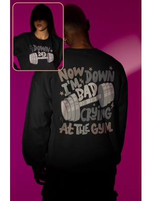 Fuddy Moda Unisex Oversize Taylor Swift Down Bad Crying At The Gym Sırt Baskılı Kapüşonsuz Sweatshirt