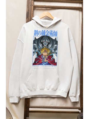 Fuddy Moda Unisex Edward Elric Baskılı Kapüşonlu Sweatshirt, Oversize Fullmetal Alchemist Anime Temalı Hoodie
