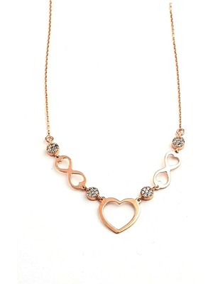 Kalp Sonsuzluk Figürlü 925AYAR Gümüş Üzerine Rose Altın Kaplama Aşk Kolyesi