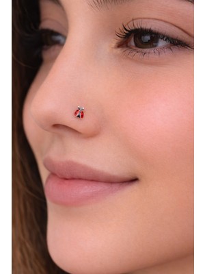 Sacce Scarves & Accessories İthal 925 Ayar Zirkon Uğur Böcekli Gümüş Hızma Arkası Düz