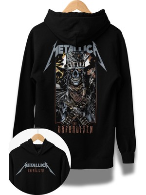 Fuddy Moda Unisex Metallica Unforgiven Sırt Baskılı Kapüşonlu Sweatshirt, Oversize Rock Band Temalı Hoodie