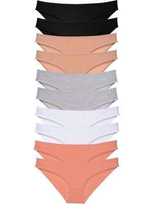 Beruflic 10 Adet Süper Eko Set Likralı Kadın Slip Külot Siyah Ten Gri Beyaz Pudra